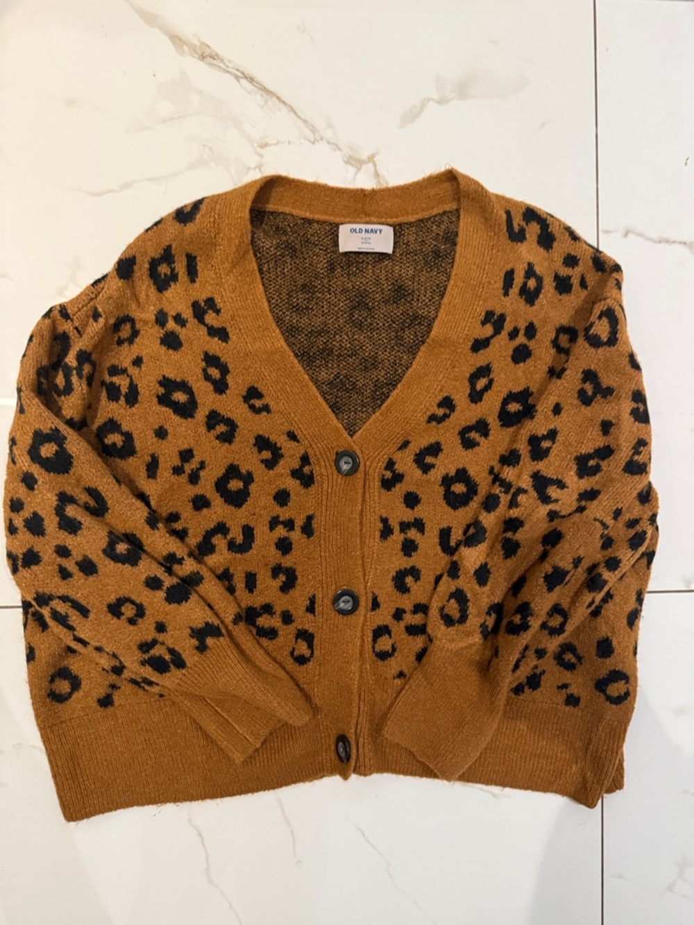 Old Navy Women's Leopard Jacquard Cardigan - Camel & Black